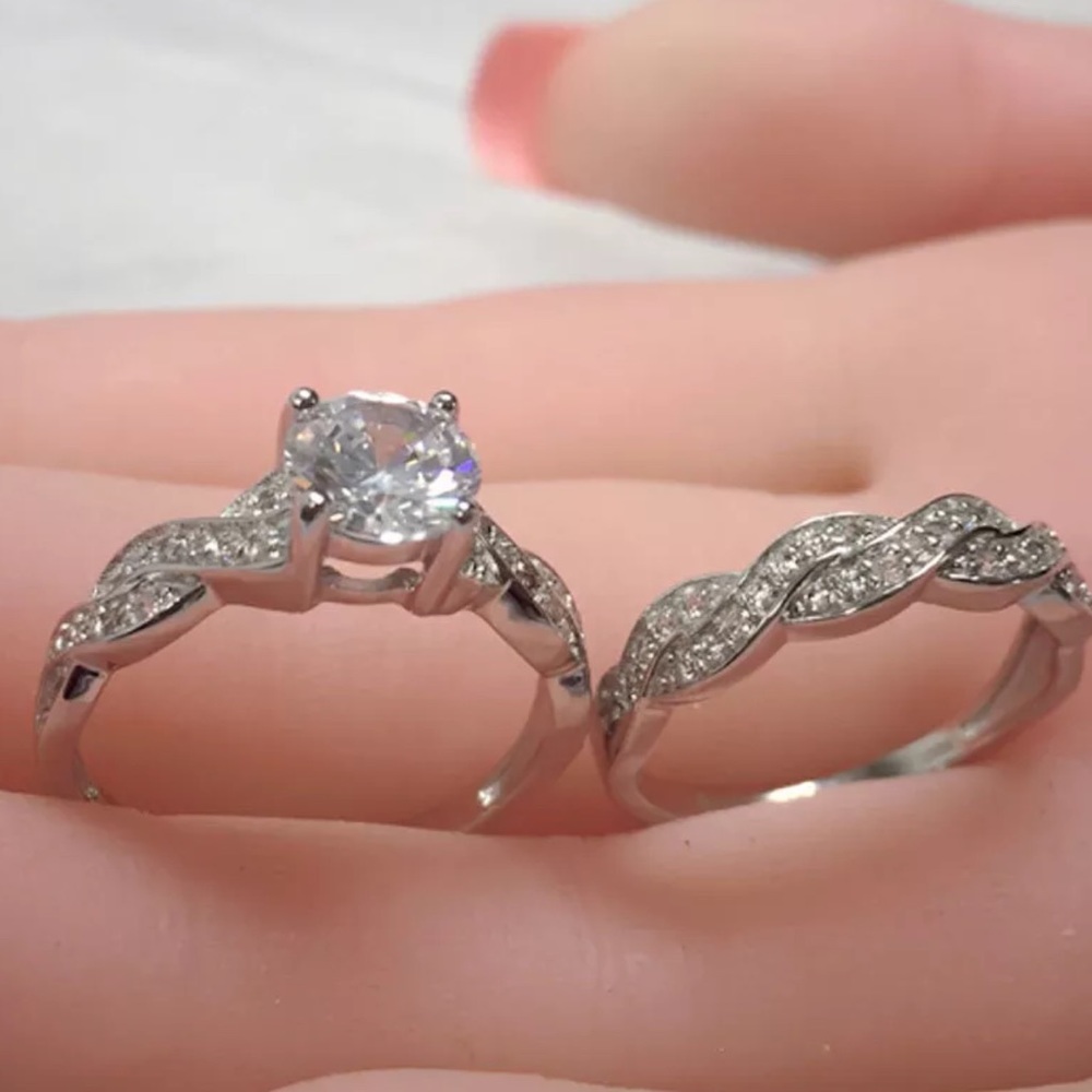 (Size 8) New A Set Wedding 925 Silver Ring